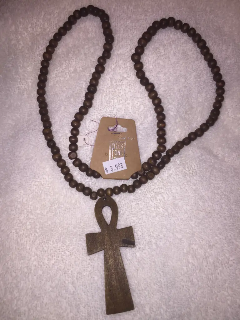 Wooden Beaded Elastic Necklace with Cross