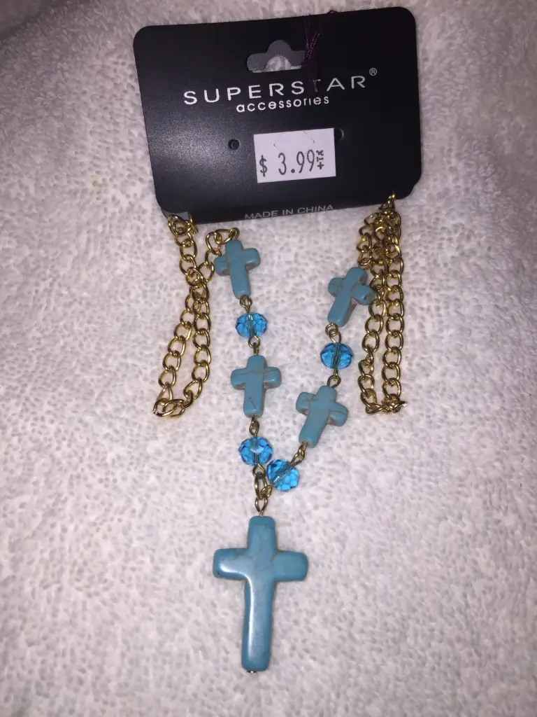 Colored Cross with Beads Metal Chain Necklace
