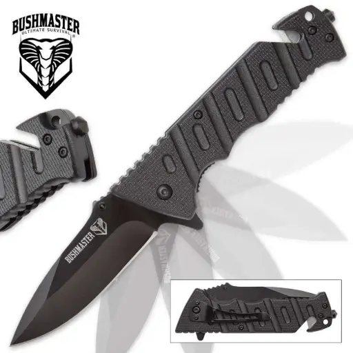[BK3315] SHTF Bushmaster Tactical Black Pocket Knife -BK3315